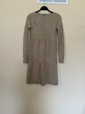 MM1 Beige Knit Sweater Dress – Long Sleeve Empire Waist